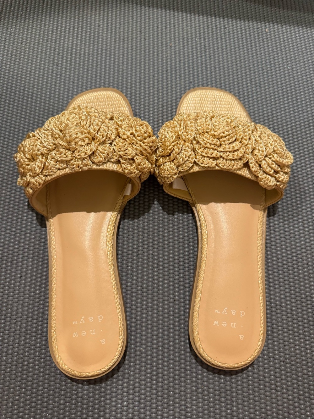 a new day Woven Floral Crochet Slide Sandals in Tan